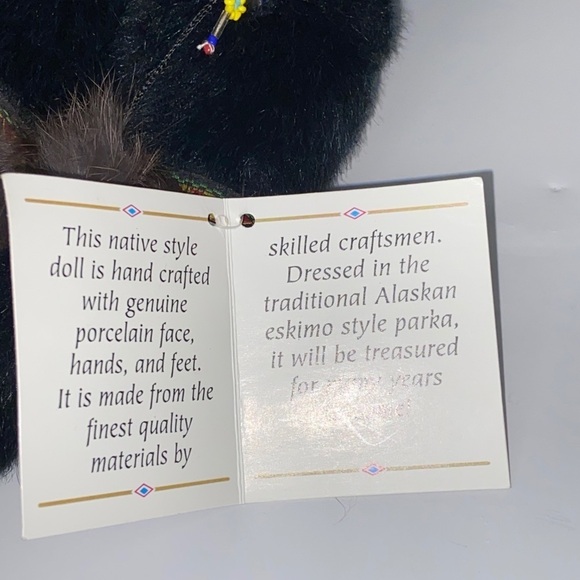 Alaskan Friends Genuine Porcelain Doll 12 “ Tall with Black Brown Fur Outfit. - Picture 9 of 10